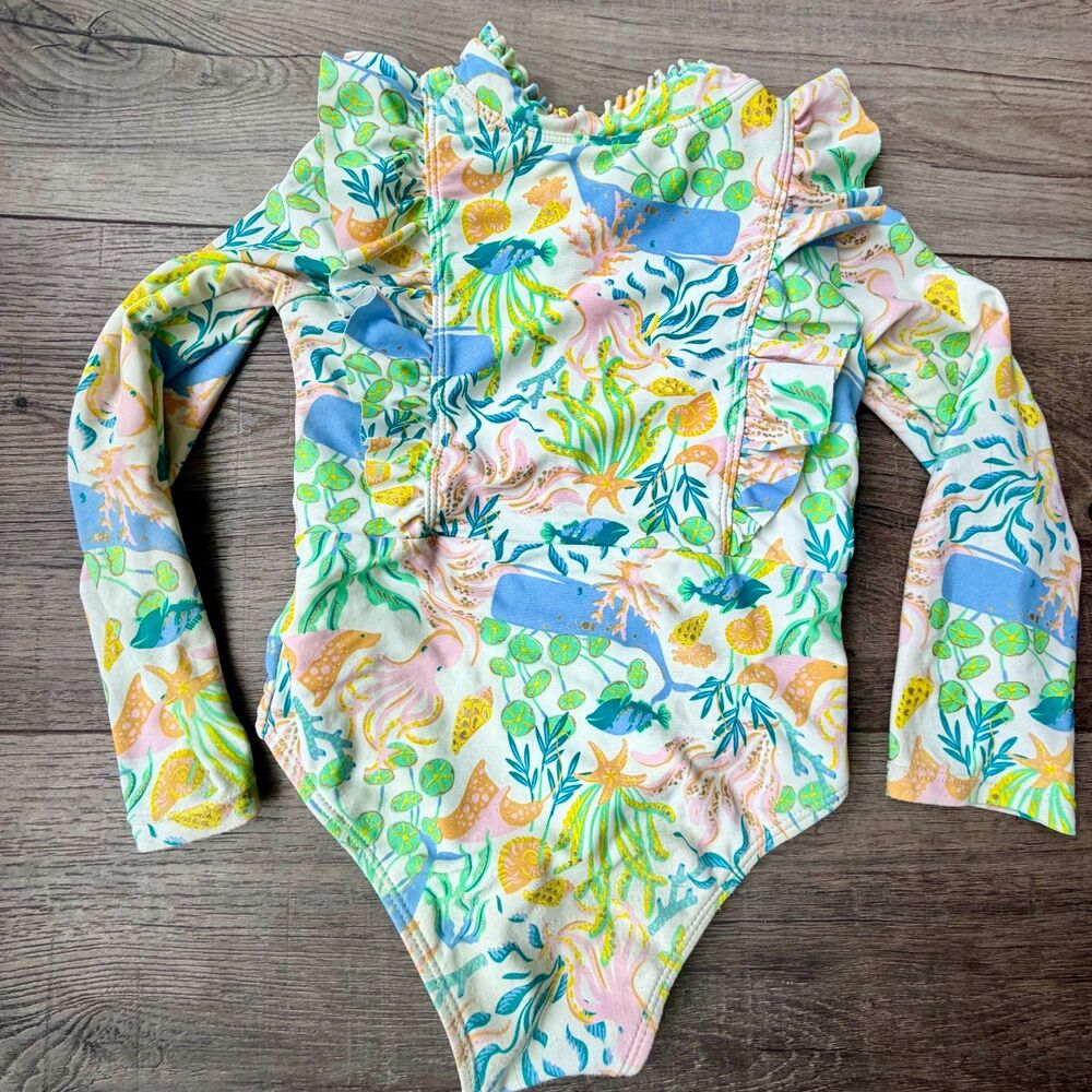 Tommy Bahama Girls Ruffled Long Sleeve Zip Up Bathing Suit Sun Protection